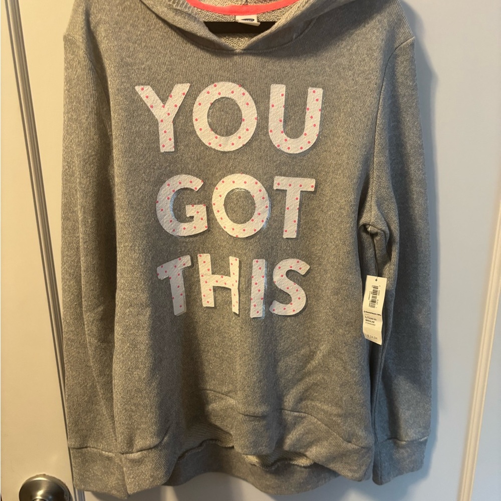 Girls size large Old Navy Gray and Pink Hoodie NWT